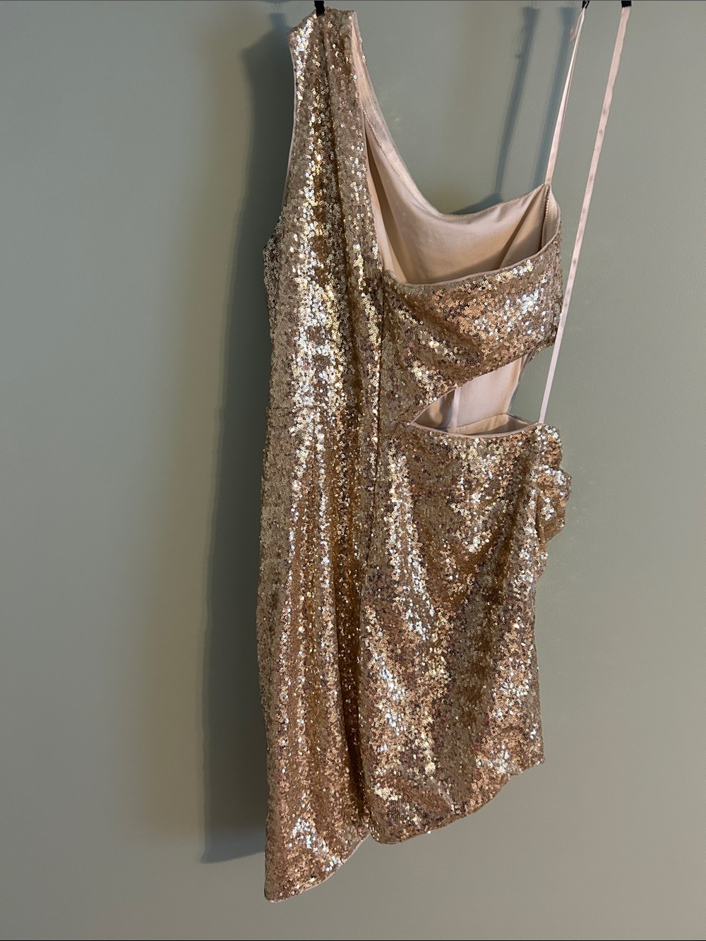 BCBG Gold Sequin One-Shoulder Cocktail Dress - Picture 4 of 6